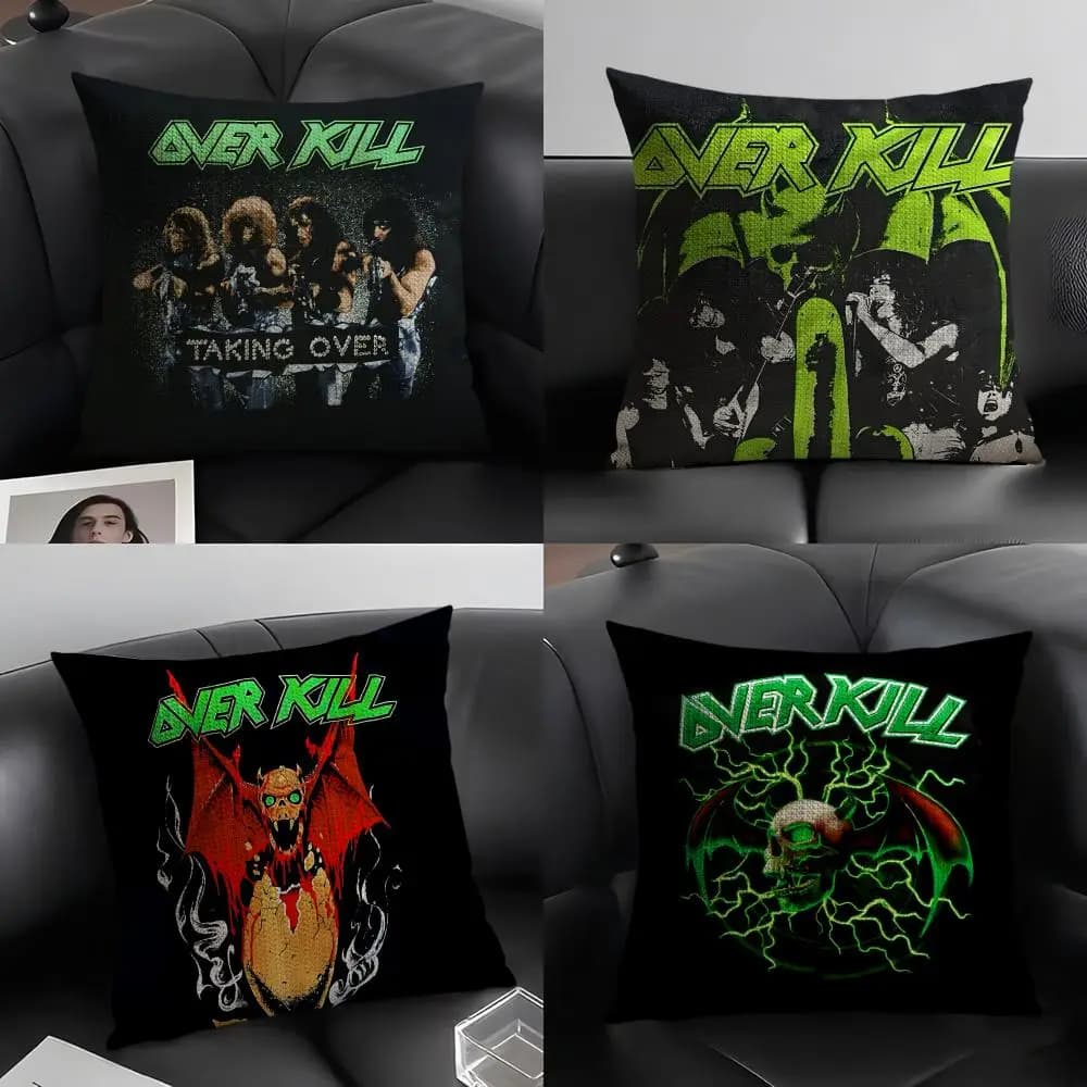 Fodera per cuscino O-Overkill Band in lino naturale, tessuto organico, stampa fronte-retro, decorazione per divano, casa, regalo, federa