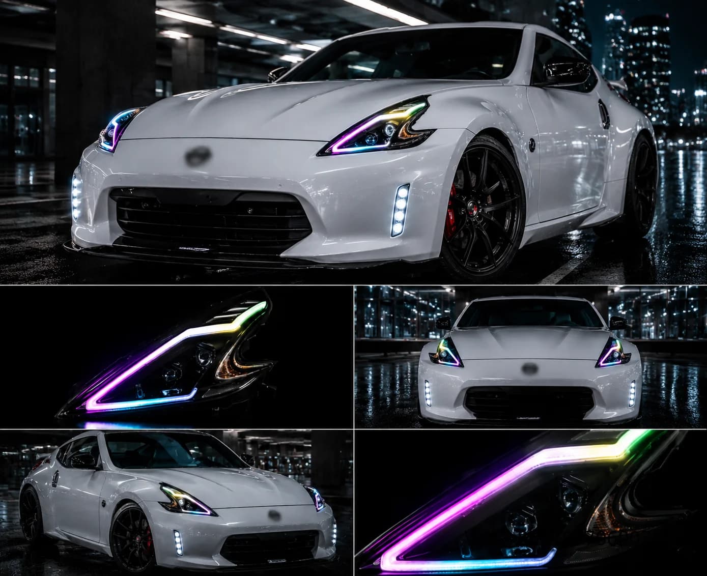 New 12V LED Headlights for 370Z Z34 2008-2019 RGB Color-Changing DRL with High/Low Beam Projector 8000 Lumens 6000K