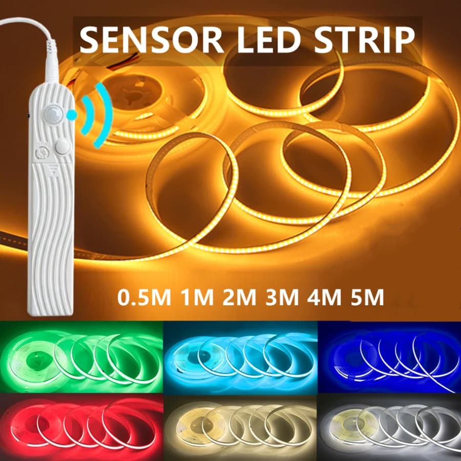 Striscia LED COB a Doppia Modalità Regolabile 5V con Sensore di Movimento, Luce Notturna a Induzione per Bagno, Camera da Letto, Illuminazione Decorativa