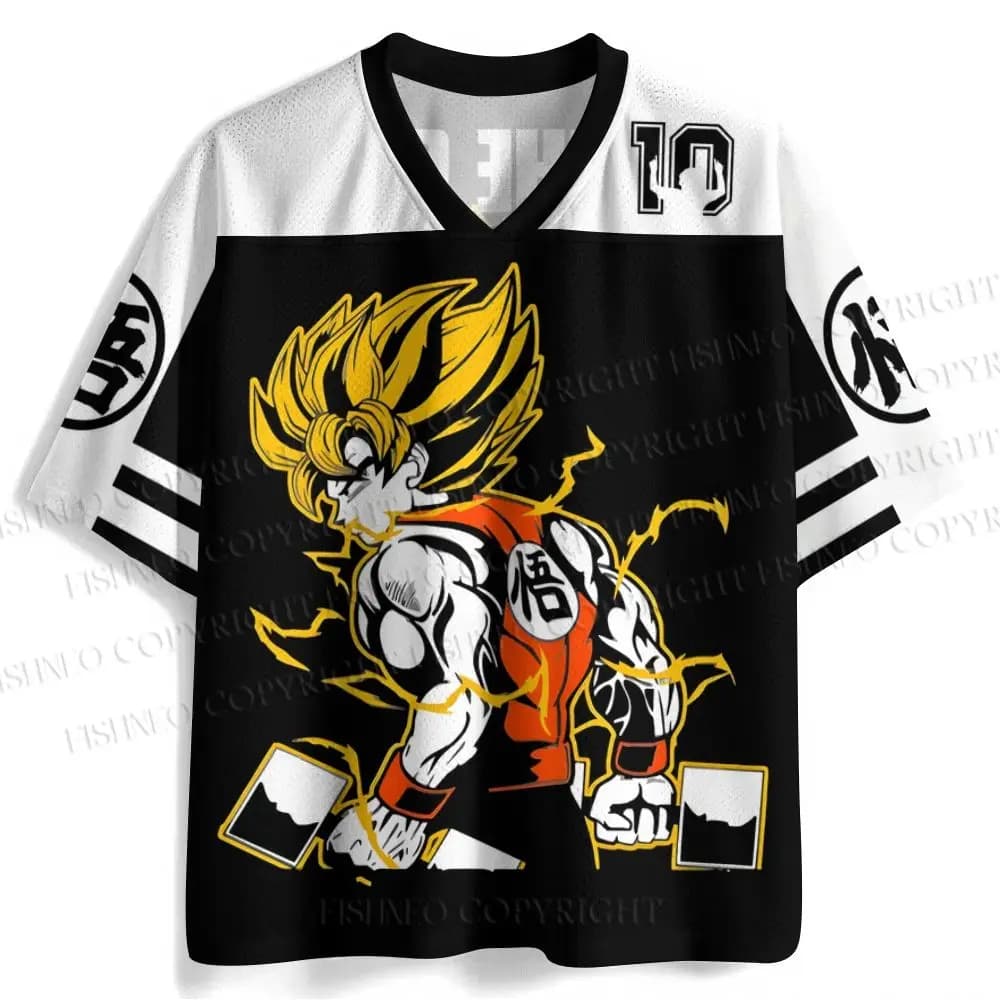 New Super Saiyan Goku men's sweater with Lightning graphics, short sleeves, Dragon Ball Anime Go Symbol, casual, streetwear, sportswear