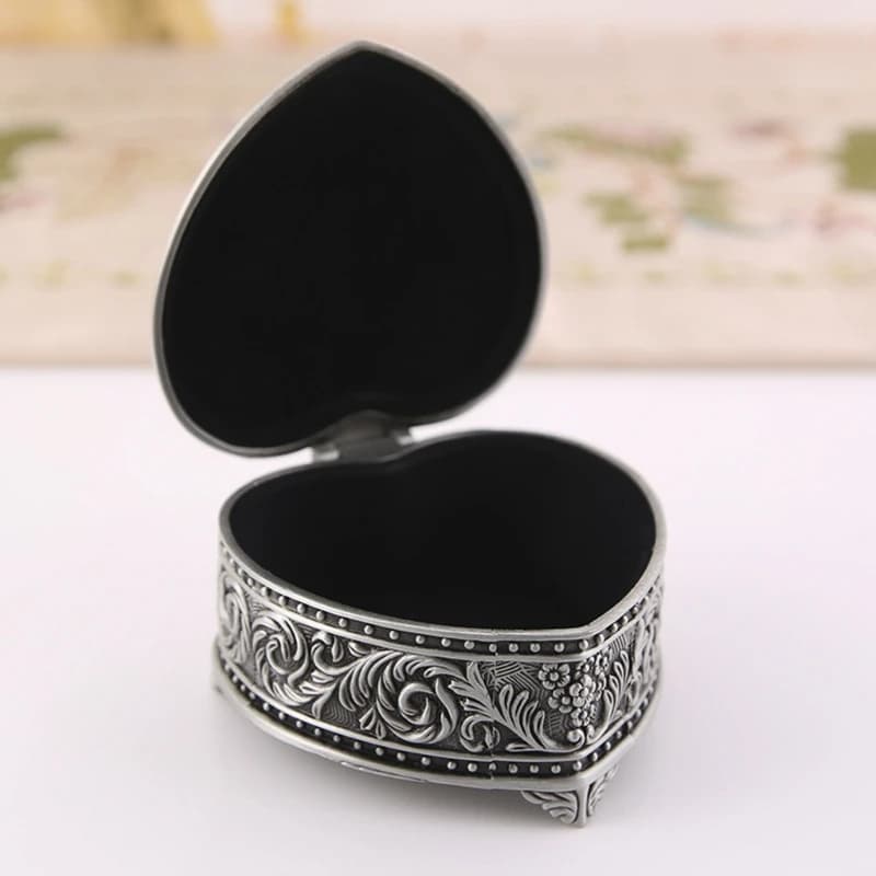 Porta gioielli a forma cuore elegante con floreale incisione elegante organizzatore stoccaggio per anelli collane