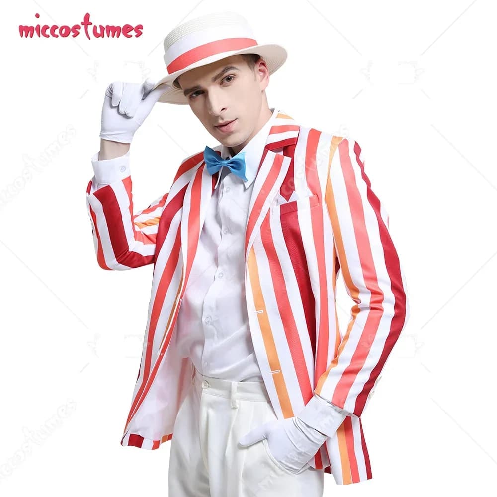 Miccostumes Adult Men Rainbow Suit giacca a righe Mary Costume outfit con guanti cappello