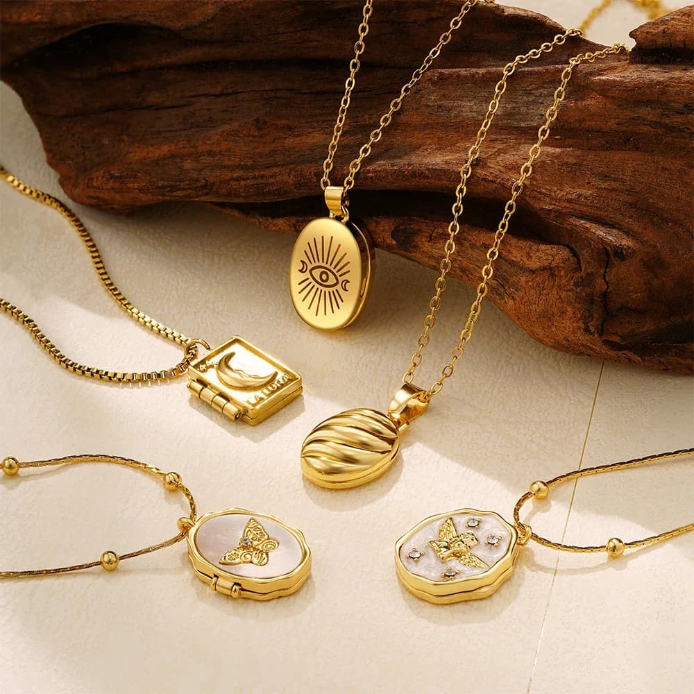 Collana con Ciondolo a Conchiglia Ovale Apribile in Acciaio Inossidabile, Cornice Portafoto, Farfalla, Luna, Angelo, Occhio di Allah, Choker, Regalo di Compleanno