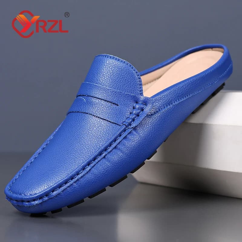 YRZL Loafers Summer Slip on Half Shoes for Men PU Leather Slippers Casual Breathable Comfy Loafers Moccasins Casual Shoes Men