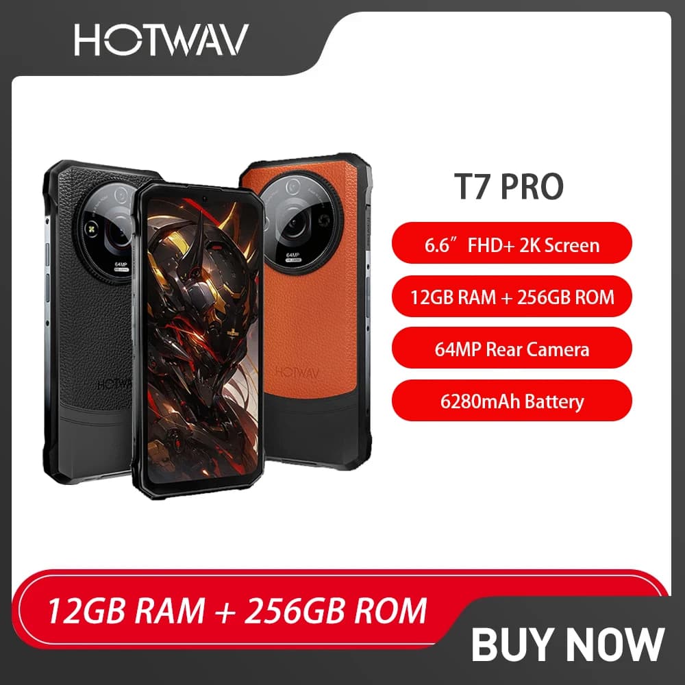 Versione globale HOTWAV T7 Pro Smartphone robusto Android 13 6.6 pollici FHD + 12(6 + 6)GB 256GB cellulare 64MP 6280mAh cellulare NFC