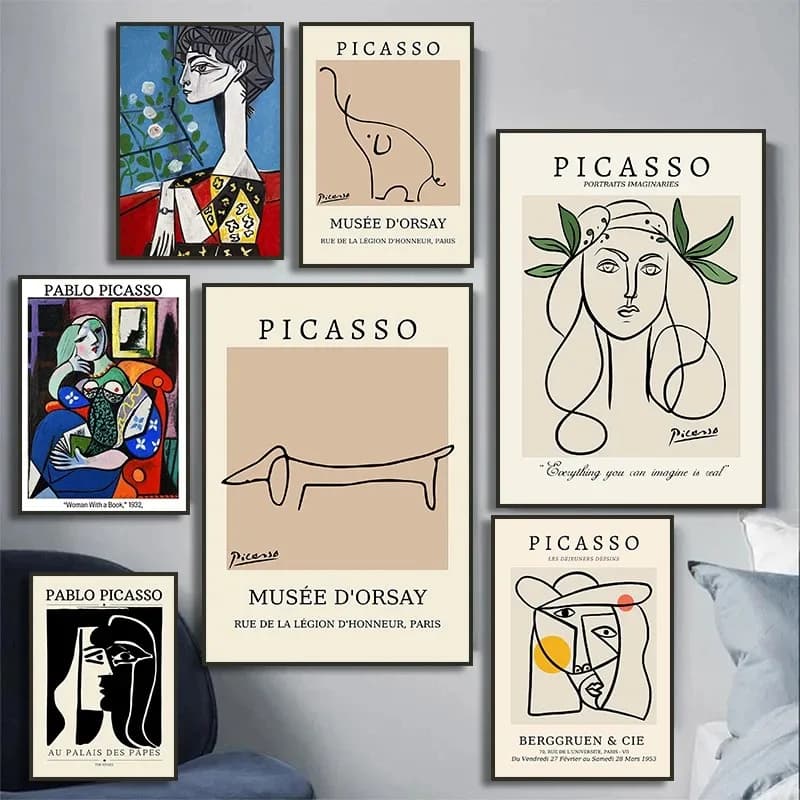 Pablo Picasso Exhibition Poster Face Canvas linea astratta Pigeon salsiccia cane galleria moderna Wall Art decorazione della casa