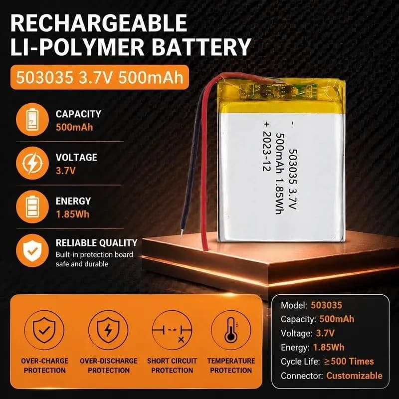 100pcs 503035 Polymer lithium battery 3.7V 500mAh Bluetooth audio keyboard Air purifier Built-in charging
