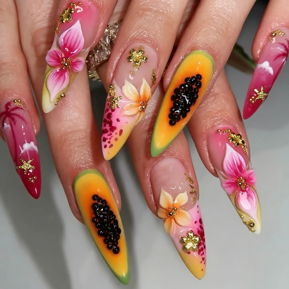 24 pezzi di unghie finte 3D tridimensionali, design avanzato, nail art dolce e cool in stile Spice Girl, unghie finte da applicare.