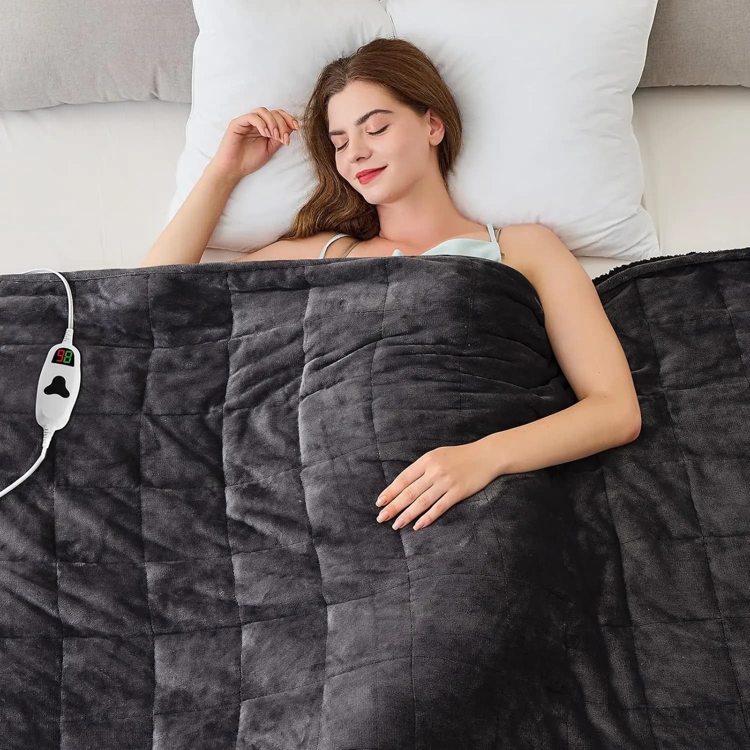 Coperta ponderata riscaldata da 13 libbre 50x60 pollici, pile Sherpa con 10 livelli di calore e timer di spegnimento automatico, grigio scuro