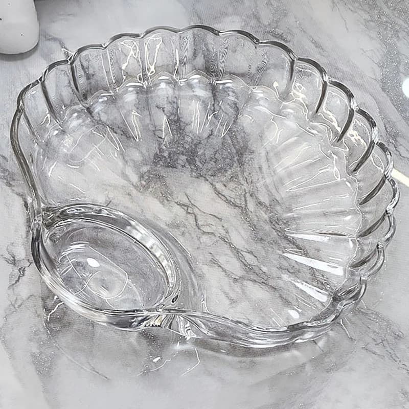 【F】1 Pezzo Piatto a Conchiglia Trasparente per Dumpling con Scomparti per Salsa, Piattino per Salsa, Sushi, Frutta Secca, Snack, Piatto per Sgusciare/Scartare
