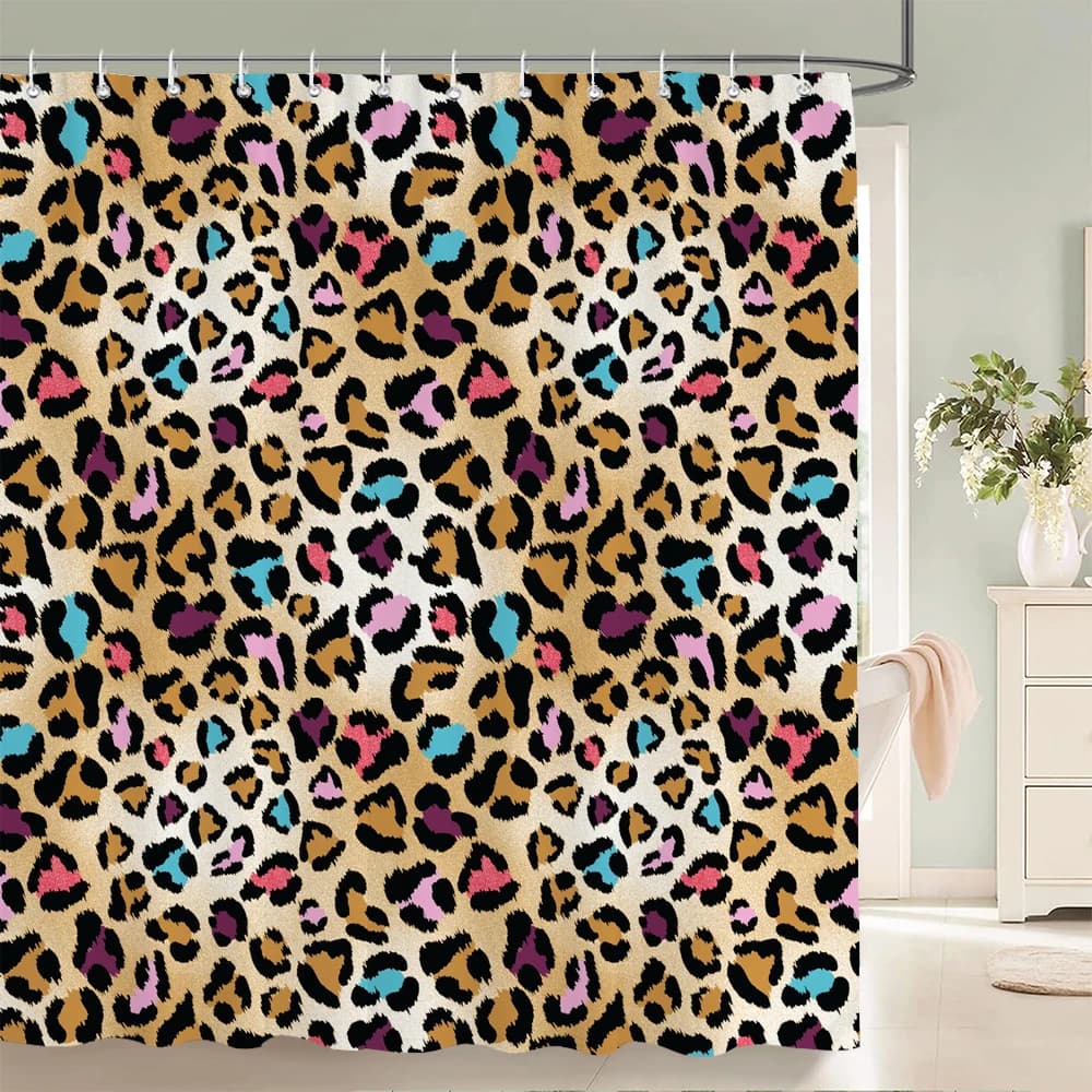 1 pz. Tenda da doccia moderna in poliestere con stampa leopardata, tenda divisoria impermeabile per bagno, tenda decorativa per la casa