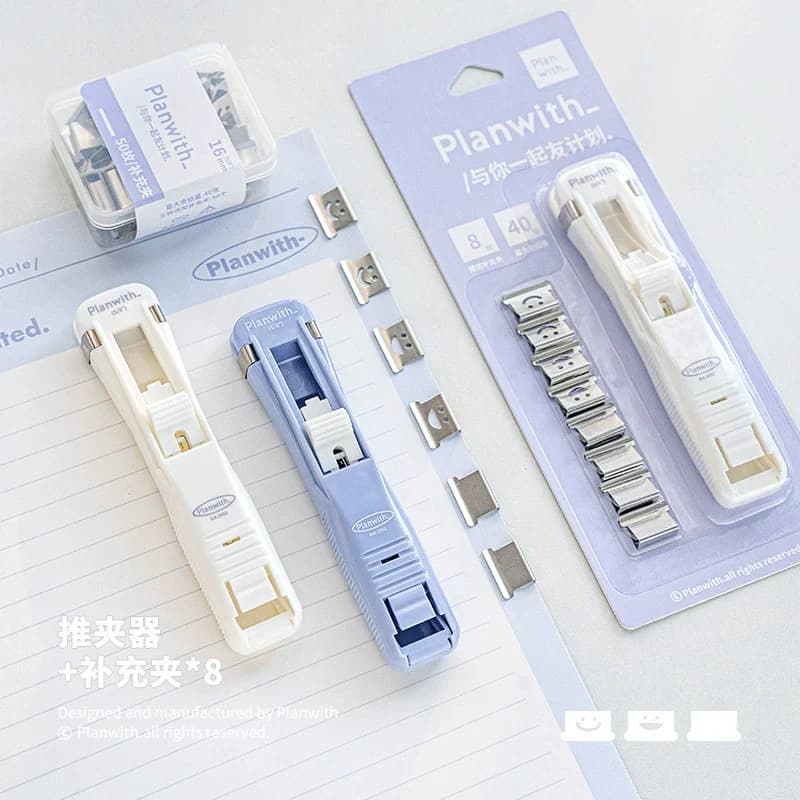 Push Clamp Paper Clipper Cucitrici File Documenti Strumento di rilegatura Cucitrici Clip con ricariche Set Rilegatura Forniture per ufficio