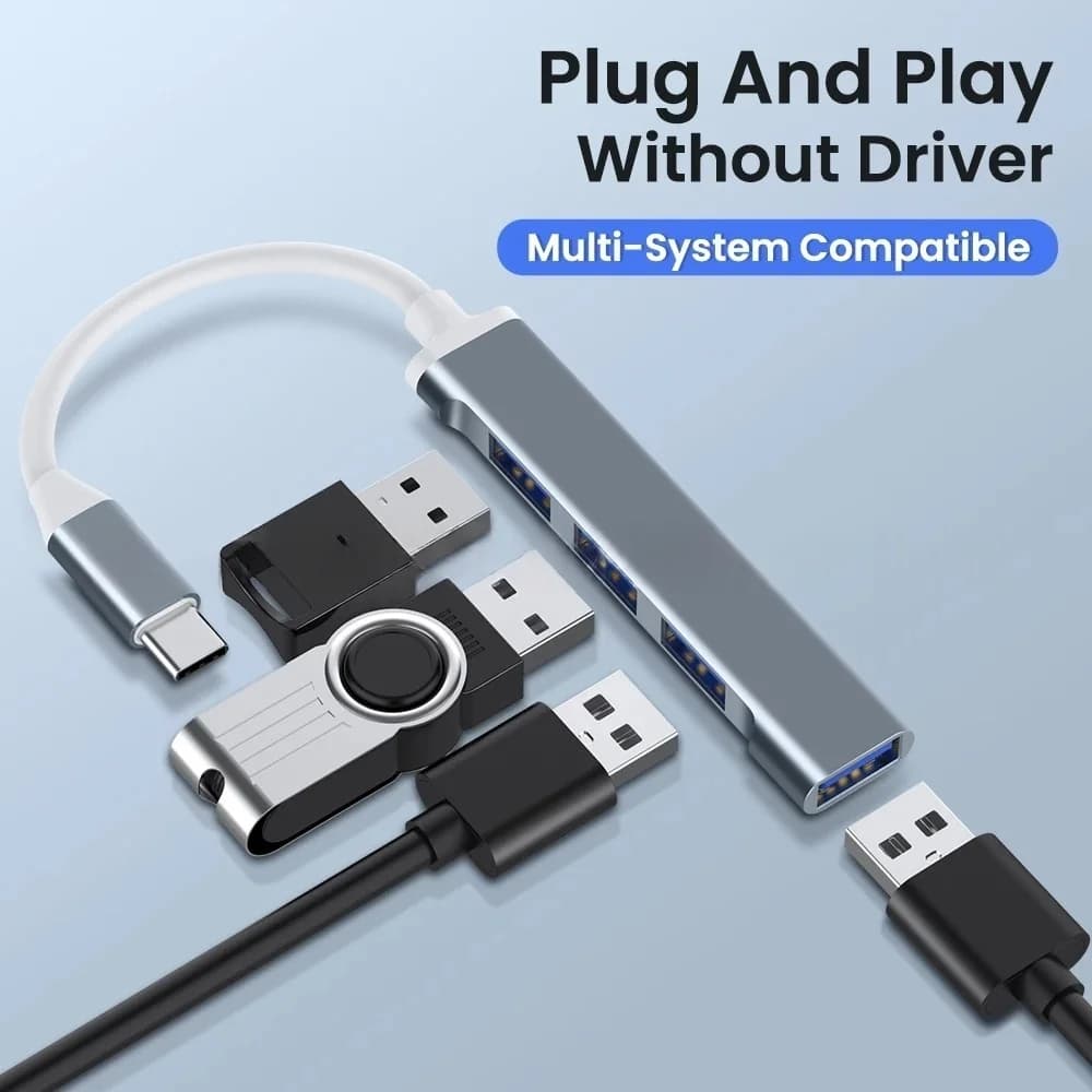 Hub USB 3.0 con 4 Porte, Adattatore Splitter OTG, Docking Station per Telefono, Macbook Pro 13 15 Air, PC, Laptop, Computer