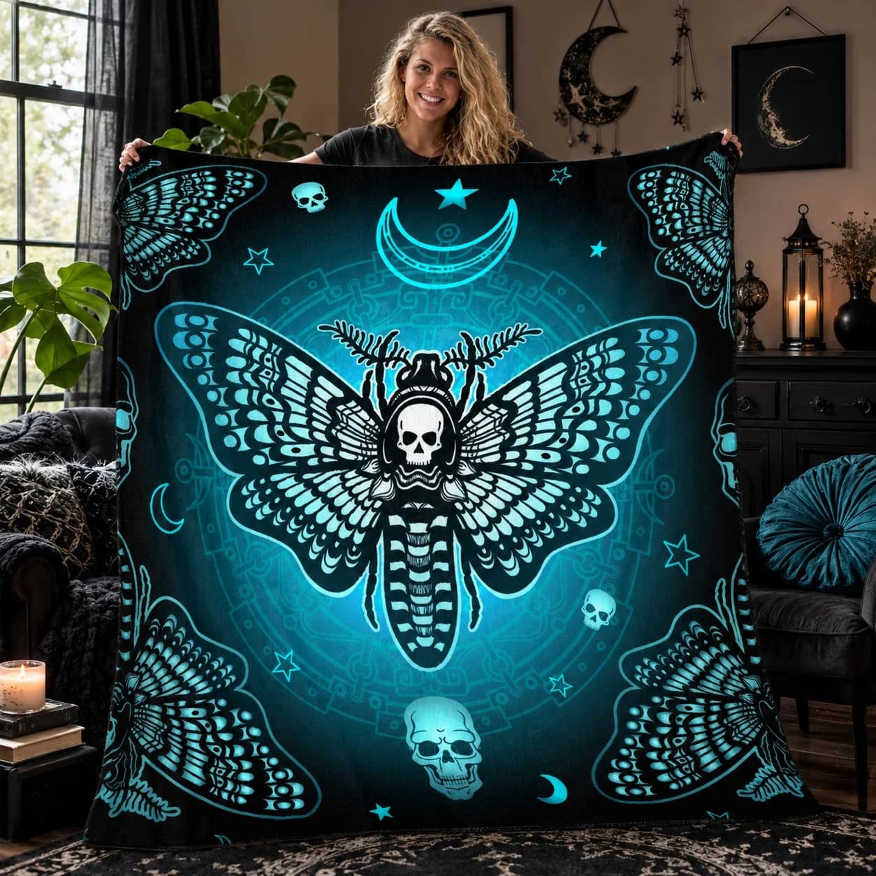 1pc Cozy Death Moth Blanket, Lightweight Flannel Throw For Sofa, Bed, Travel, Camping, Livingroom, Office, Couch, Chair, And Bed, Digital Printing Fleece Blanket With Soft And Warm Flannel Fabric, Gifts For Family Or Friends