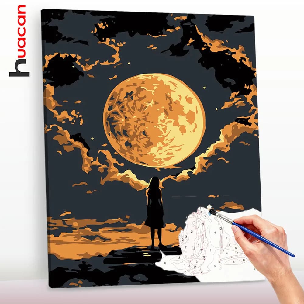 Huacan Paint By Number Girl DIY Oil Painting By Numbers Moon Handmade Gift New Arrivals Craft Kit