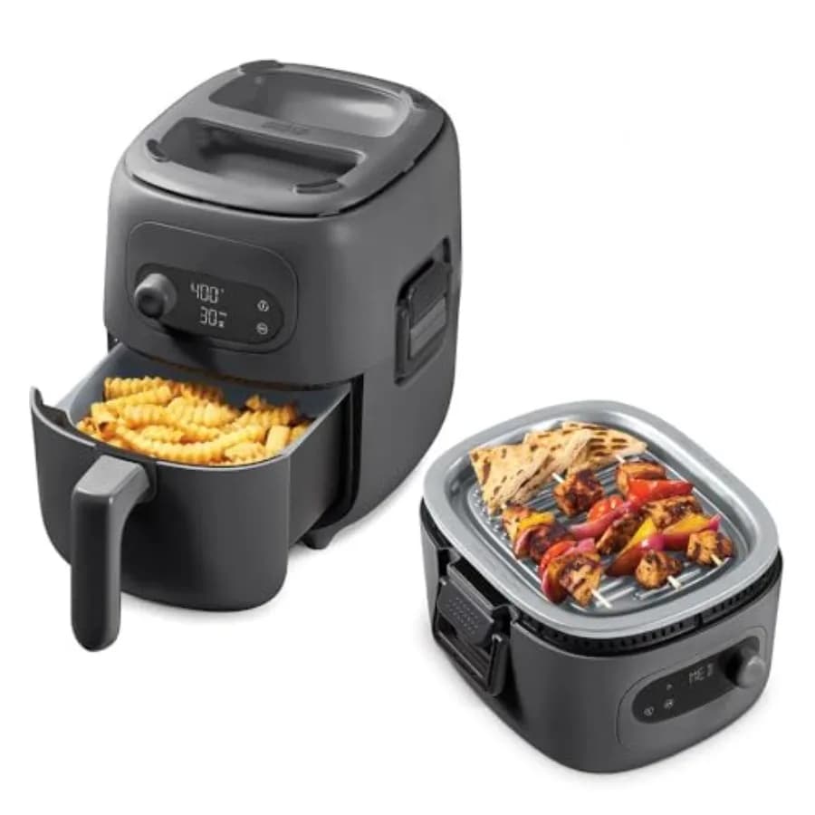 2-in-1 3 QT Air Grill & Fryer with Anti-adhesive Coating for Healthy Stainless Steel Black with Quick Heating and Easy Cleaning