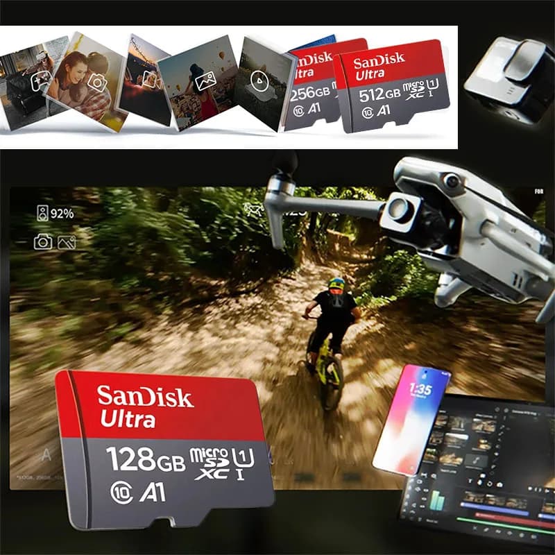 Scheda di memoria SanDisk Ultra originale A1 UHS-1 32GB 64GB 128GB 256GB 512GB MicroSD Micro TF C10 Schede Flash per fotocamera drone telefono