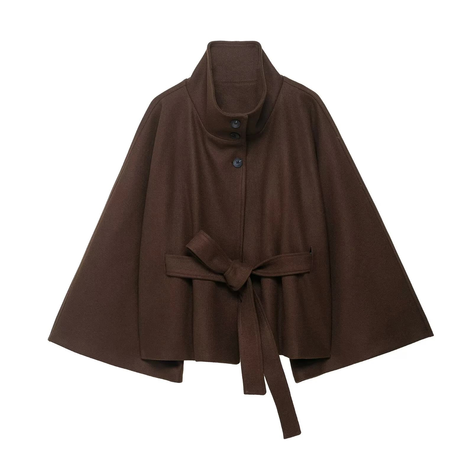 Trench da donna europea e americana autunno e inverno nuovo alla moda in tinta unita con colletto alla coreana e cintura con bottoni