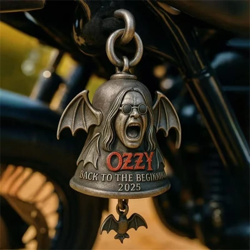 Campanello per moto Ozzy inciso bilanciere in ottone con ciondolo per motociclista e accessorio per manubrio, regalo perfetto per i motociclisti di Halloween