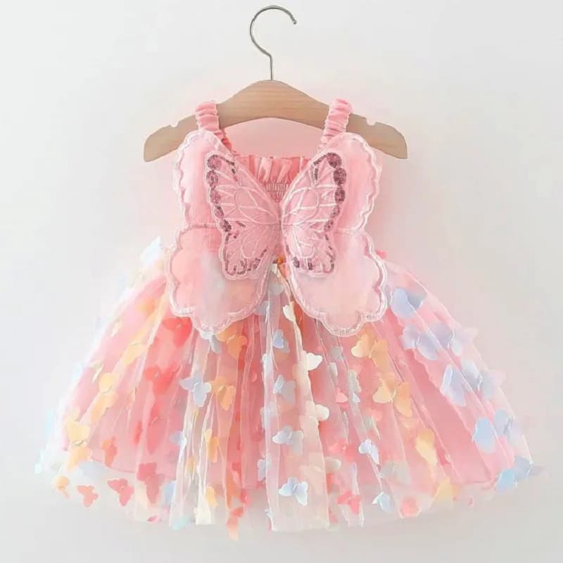 2025 Abito estivo per bambini, reggicalze casual, farfalla, ragazza, principessa, ali carine, soffice vestito da bambino, abbigliamento per bambini