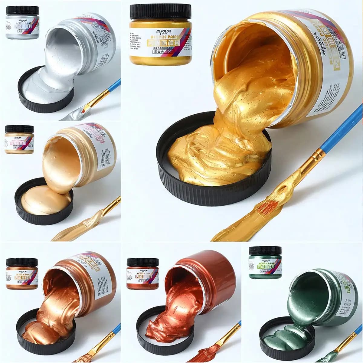 1Pcs 100ml Acrylic Paint Metal Gold Silver Copper Gypsum Doll Drip Glue Hook Paste Handmade DIY Dyeing Painting Graffiti Pigment