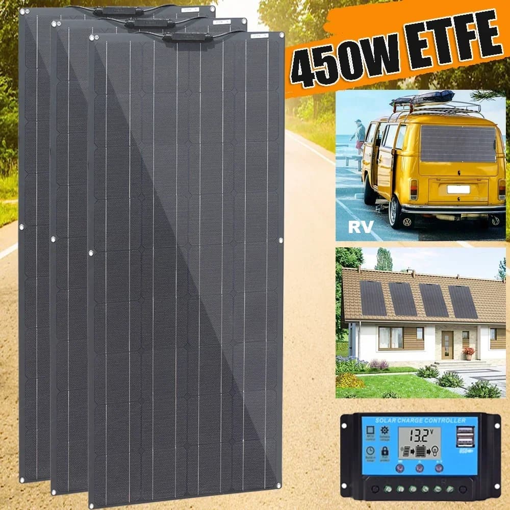 Kit pannello solare flessibile ETFE 12v 450w 300w 150w 100w Sistema di caricabatteria solare ad alta efficienza per camper per barche camper per auto domestiche