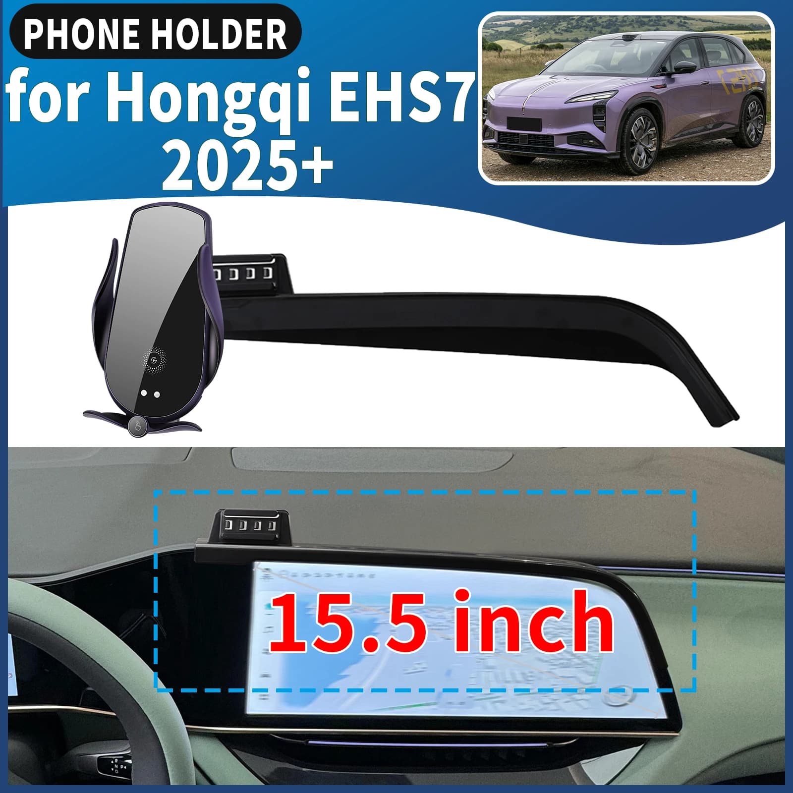Supporto per telefono da auto da 15,5 pollici specifico per Hongqi EHS7 2025 2026, navigatore GPS, facile installazione, accessori