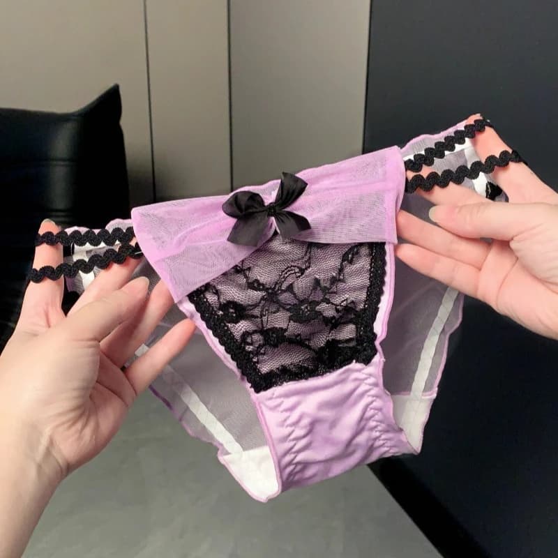 Sexy Lace Mesh Womens Intimates Panties Underwear Sweet Hollow Mid Waist Bow Briefs 2026 New Arrival Daily Charming Cute