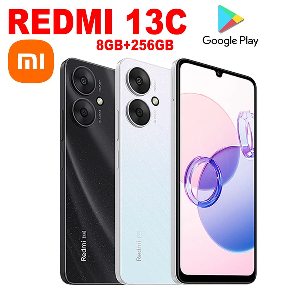 Smartphone XIAOMI REDMI 13C alla moda, 8GB+256GB, batteria da 5000mAh, sensore di impronte digitali laterale, riconoscimento facciale, GPS, NFC