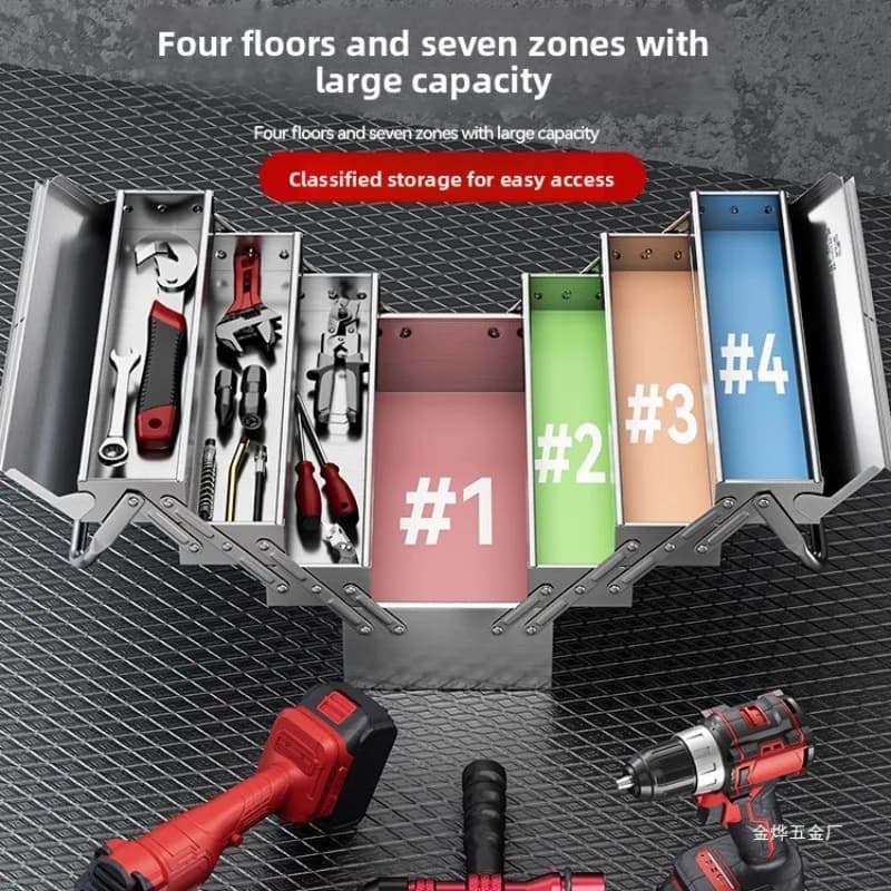Storage Case Tools Box Tool Chest Stainless Steel Tool Box Three Layer Foldable Household Thickened Portable Industrial Grade
