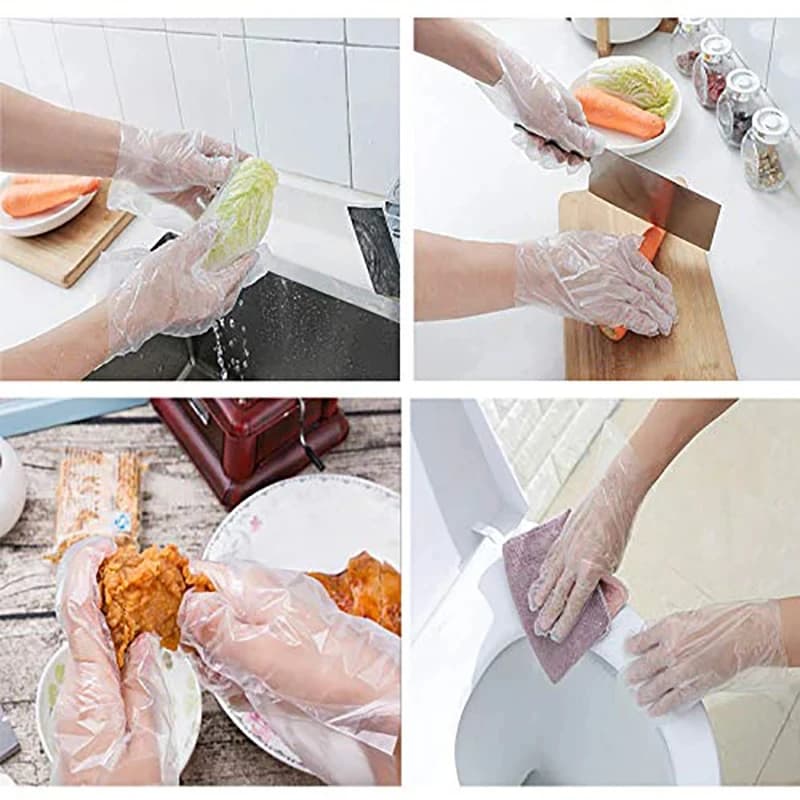 Guanti Monouso Trasparenti in Plastica Senza Lattice per Preparazione Alimenti, Cucina, Pulizie, Barbecue e Lavori Domestici