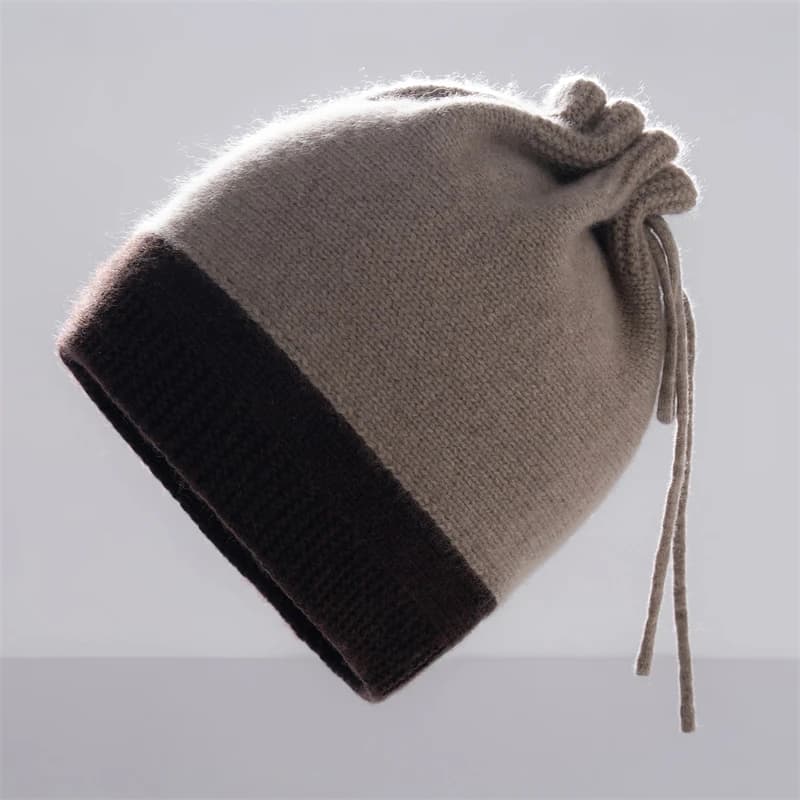Cappello da donna con coulisse lavorato a maglia color puro cashmere al 100% Cappello da donna Sciarpa Cappello in cashmere monopezzo Moda stile pigro Versatile