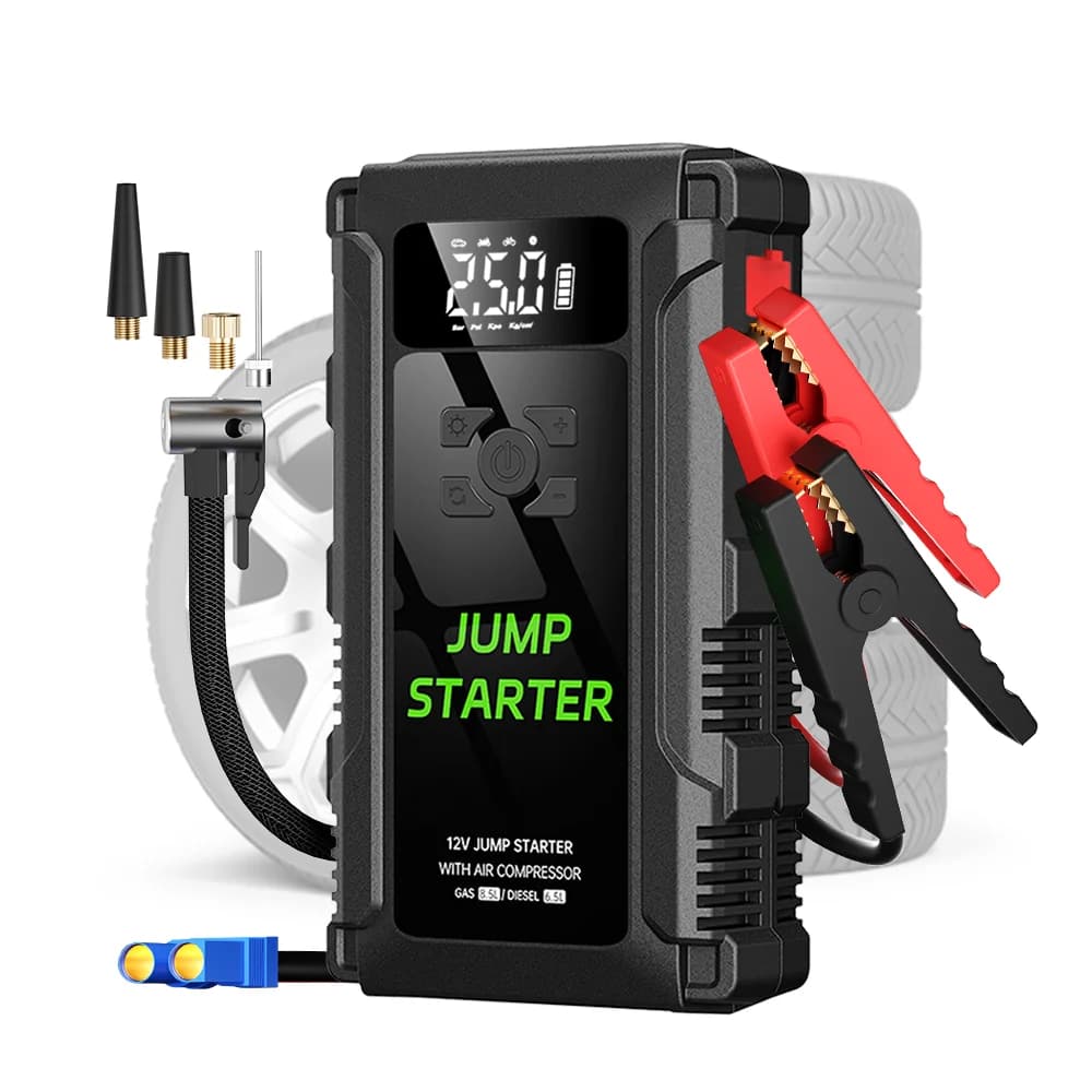 4-in-1 Car Jump Starter 150PSI 12V Battery Booster Portable Tire Inflator Emergency Power Bank for 8.0L Gas