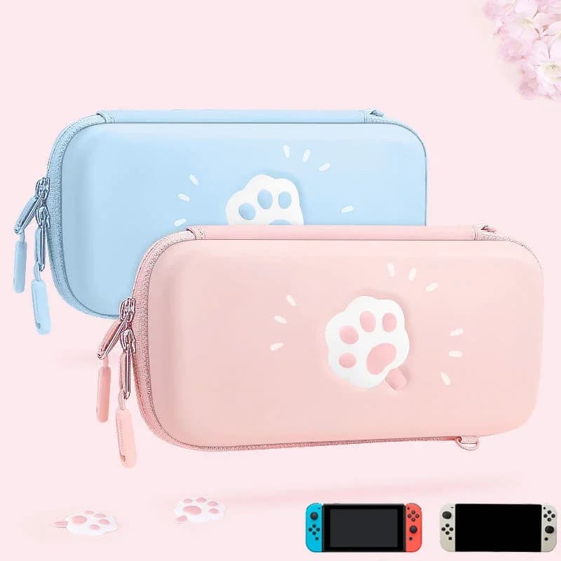 Custodia da viaggio da viaggio con zampa di gatto carina per Nintendo Switch Custodia rigida rosa Custodia protettiva per interruttore OLED Accessori protettivi portatili