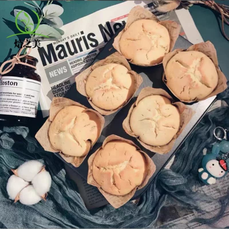 High Temperature Resistant Tulip Muffin Paper Cups Anti-Oil Disposable Flame Design Baking Liners Fit Oven Air Fryer Cake Making