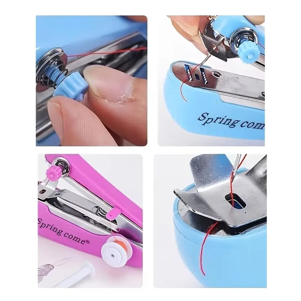 Portable Plastic Sewing Machine Kit Thread Spools Needle Cushion Handheld Sewing Machine Manual Sewing Machine Household Use