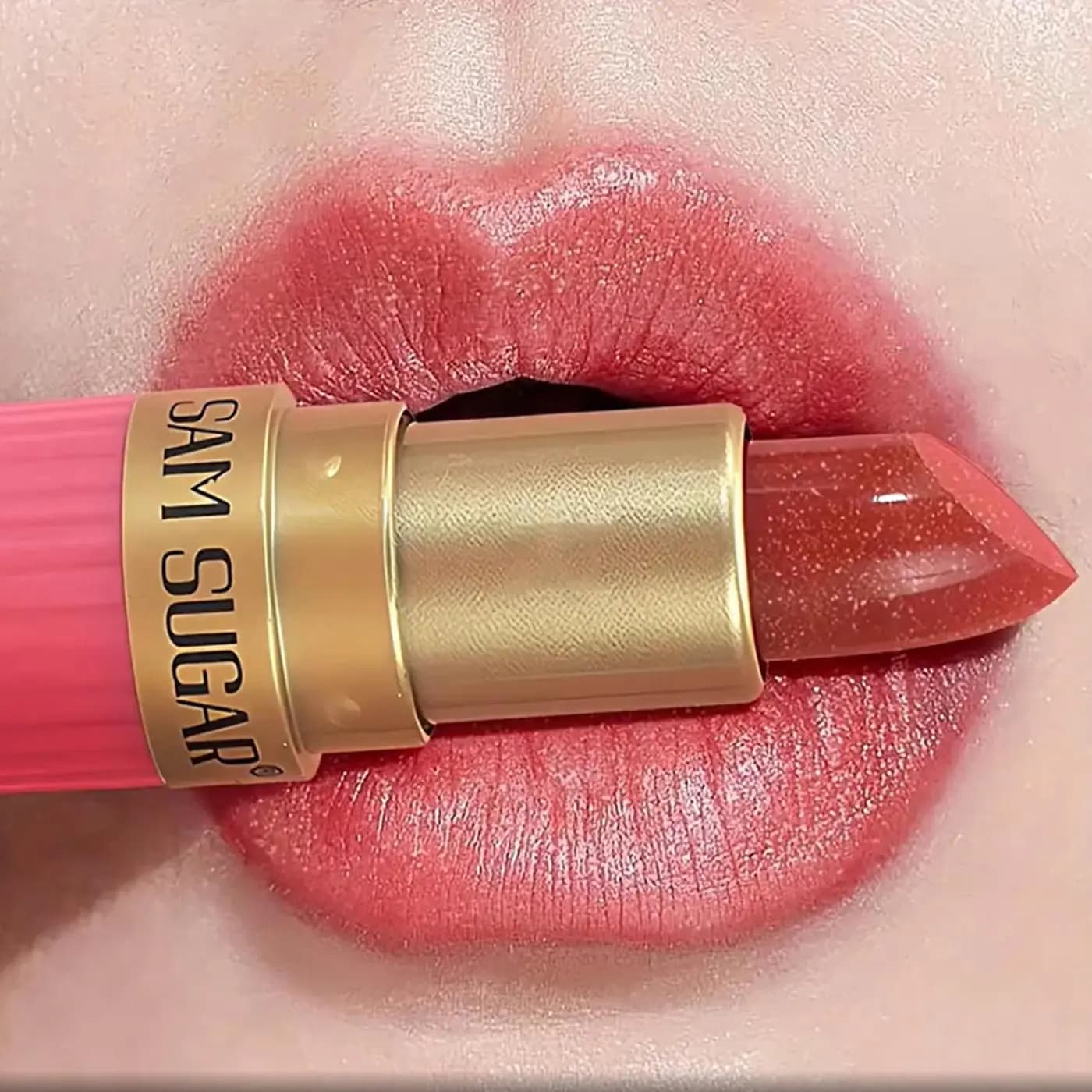 Rossetto perlescente corallo - Lucido luccicante impermeabile e duraturo con cappuccio dorato, formula non appiccicosa, facile applicazione
