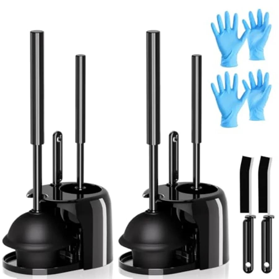 Set di 2 Spazzole per WC e Sturalavandini 4 in 1 con Spazzola per Pulizia Fessure, Set Spazzola e Sturalavandini per WC con Manico Extra Lungo