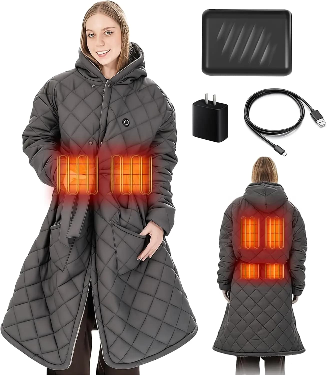 Coperta Riscaldante Ricaricabile con Batteria da 20000mAh, Indossabile per Donne, Calore Invernale all'Aperto, 45x32 Pollici