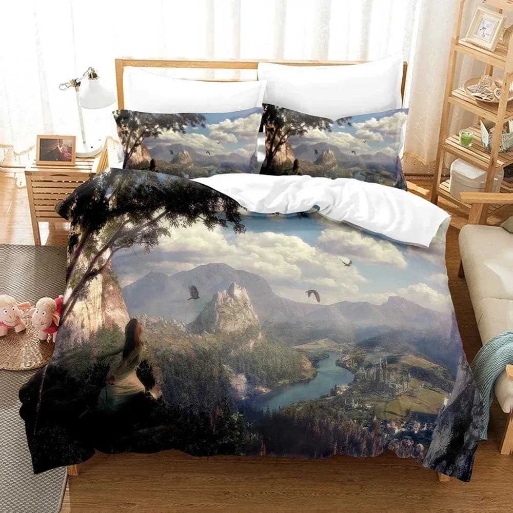 3D Print Fantasy witch dragon Alien world Bedding Set Down Quilt Cover with Pillowcase Double Complete Queen King