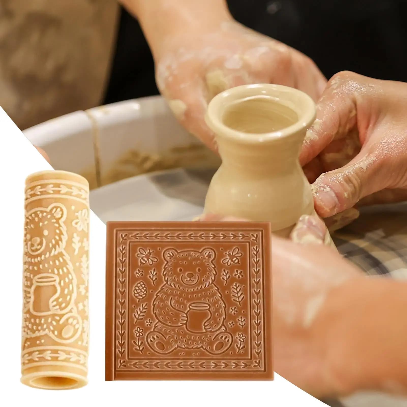 Rullo per texture in argilla con motivi - Strumenti per ceramica e argilla polimerica per adulti e bambini, materiali creativi per goffratura artistica in ceramica