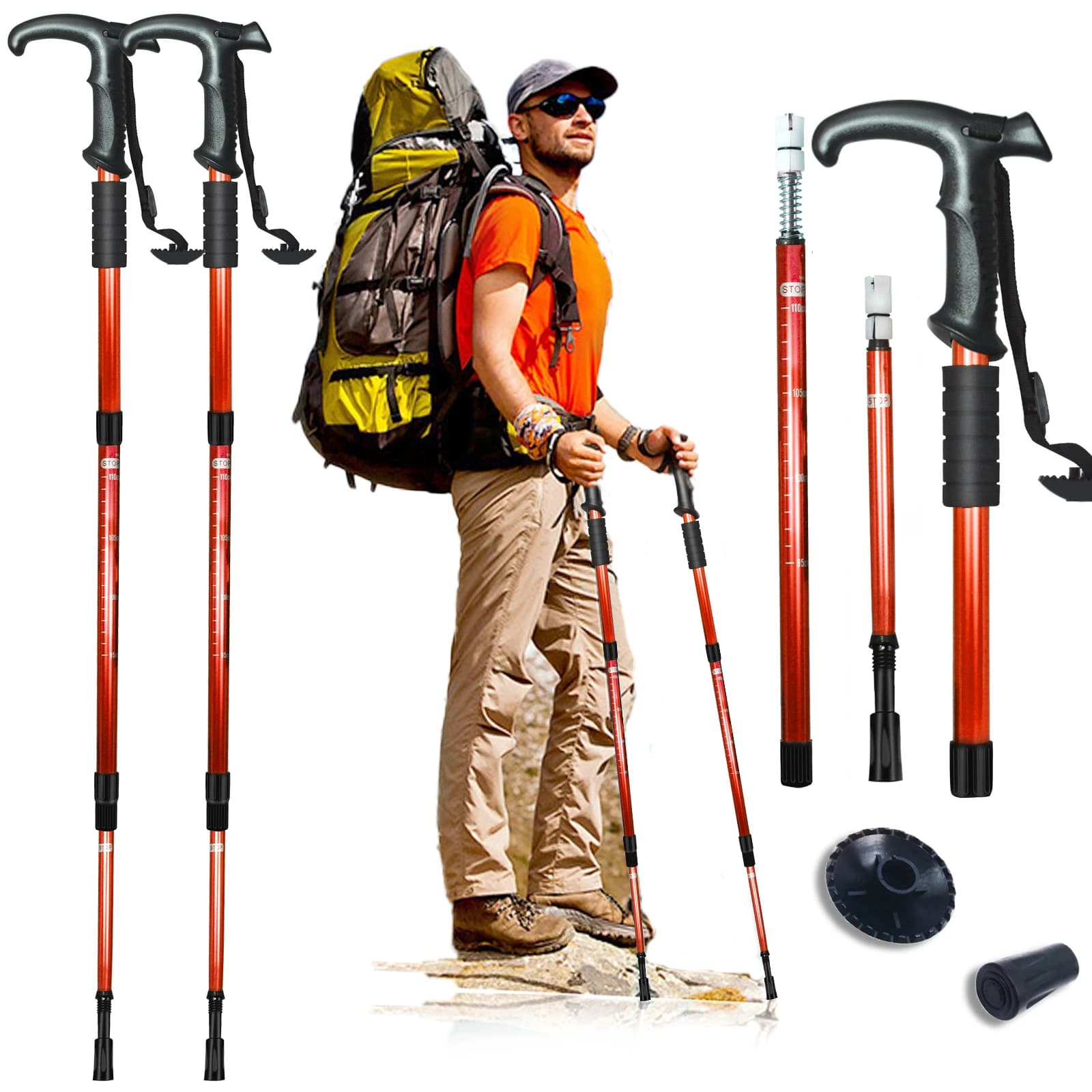 Telescopic Trekking Poles with T Handle Ultralight Walking Sticks for Outdoor Camping Mountain Climbing Travel Hiking Stick