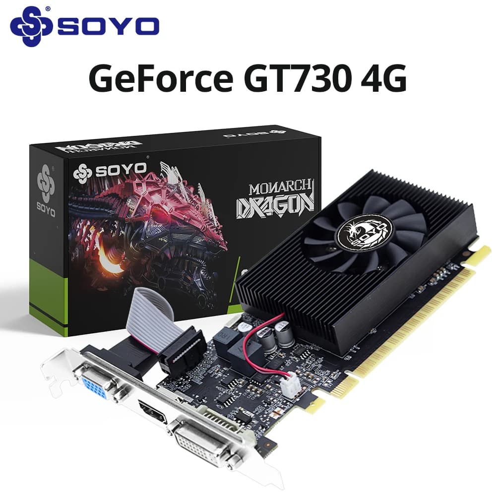 SOYO NVIDIA Geforce GT730 Scheda grafica da 4 GB GDDR3 GPU 128 bit Compatibile con HDMI VGA DVI PCIE 3.0 Scheda video per computer desktop