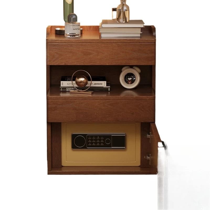 Comodino in legno massello, cassaforte, armadietto integrato, cassaforte intelligente con serratura a combinazione