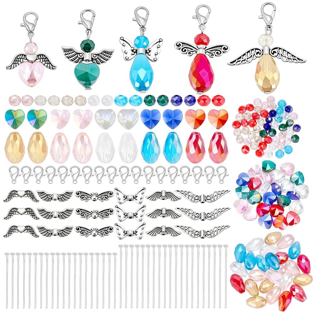 300pcs Angel Wing Charm Making Kit Metal Angel Wing Pendants Making Accessory DIY Charm Set for Earrings Necklaces Bracelets