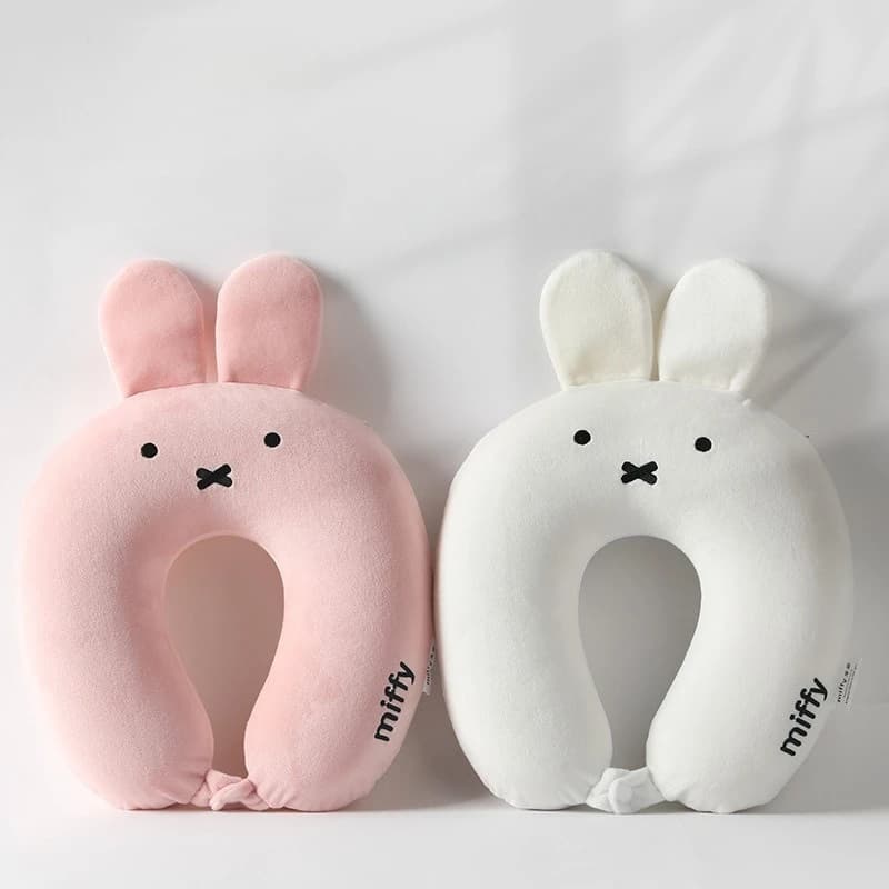 Cute Hot Anime Miffy Orecchie di coniglio Memoria del fumetto Cuscino per il collo in cotone Quattro gobba Cuscino per il collo Comfort Cuscino a U Auto da viaggio Aereo Miffy