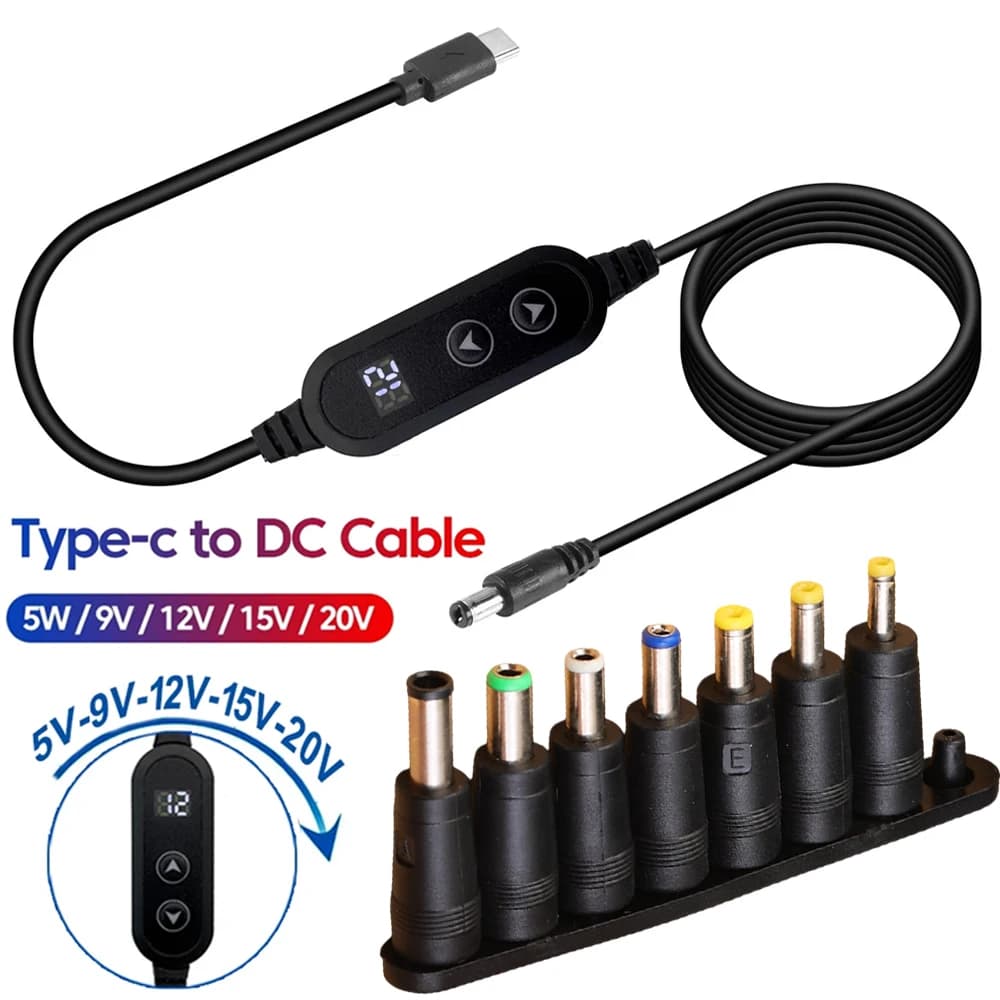 Cavo adattatore da tipo C a CC PD con adattatore regolabile 5 V/9 V/12 V/15 V/20 V Cavi Boost Line da tipo C a CC per laptop con router WiFi