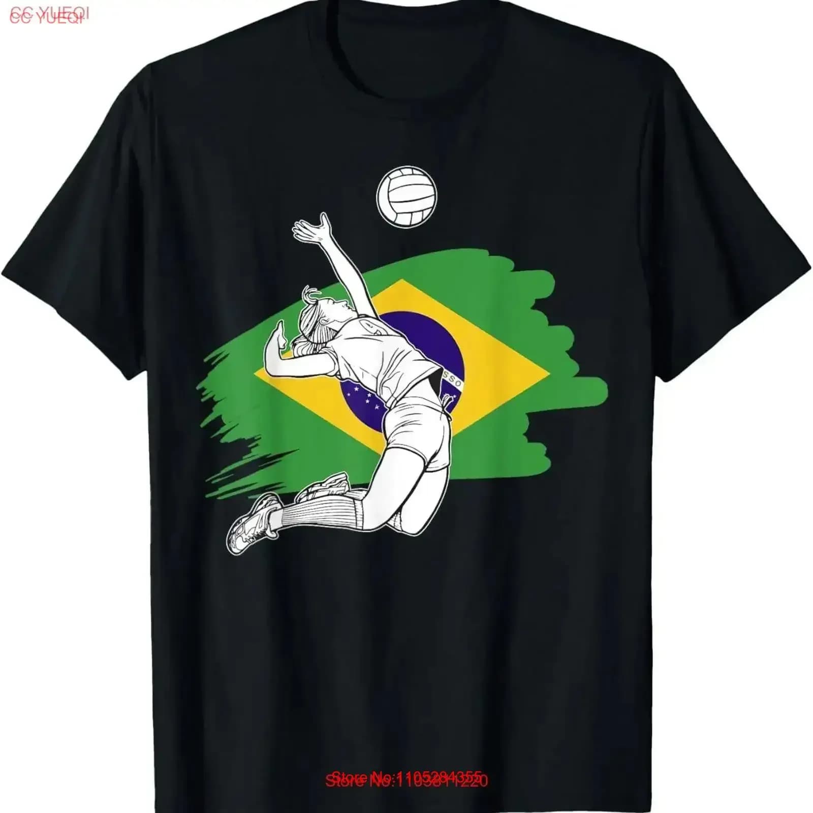 Volleyball player with the flag of Brazil T Shirt vintage Washed streetwear designer clothes Stylish Versatile vintage Washed