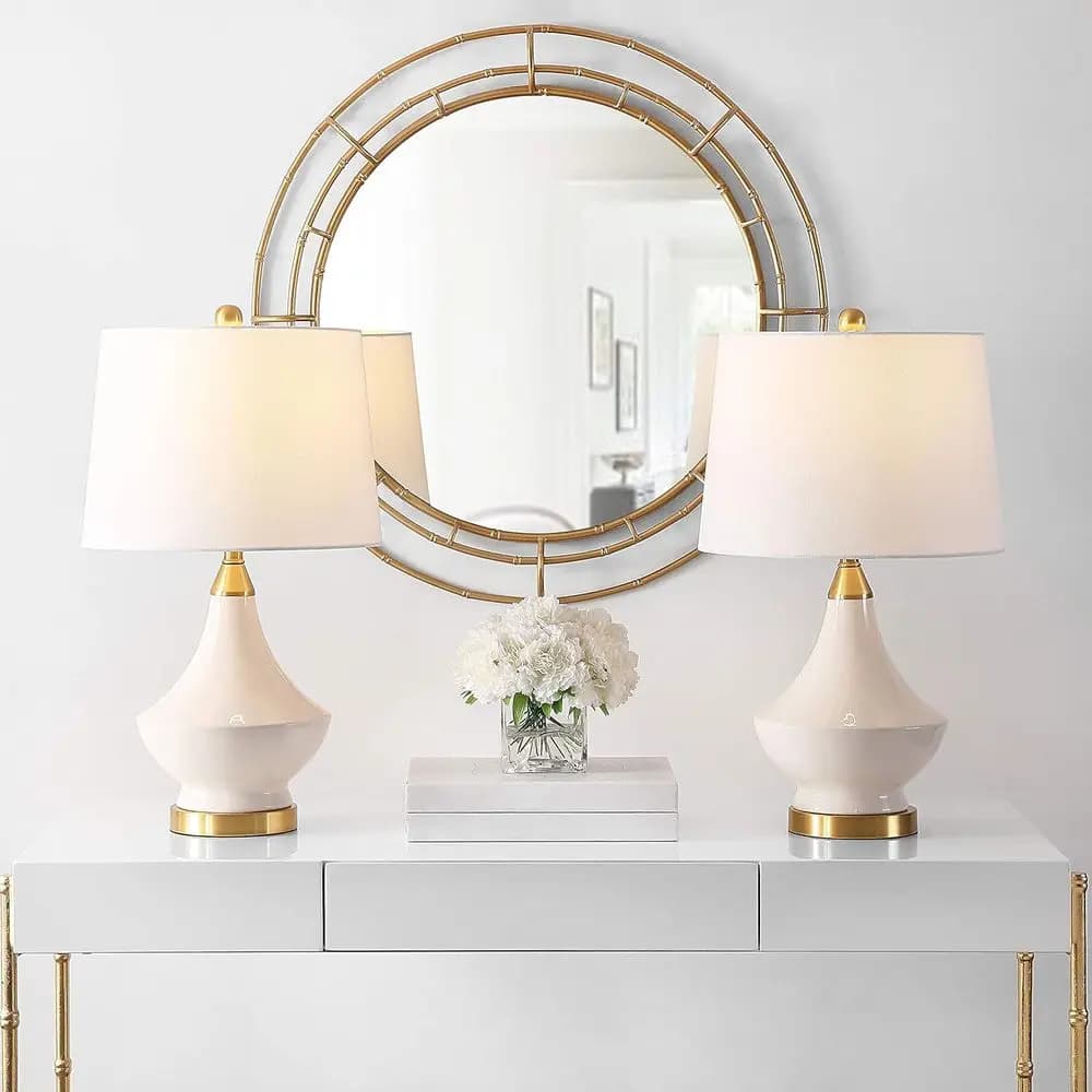 Set di lampade da tavolo a LED in vetro bianco da 25 pollici per camera da letto, soggiorno, ufficio domestico, scrivania, comodino (confezione da 2, lampadine incluse)