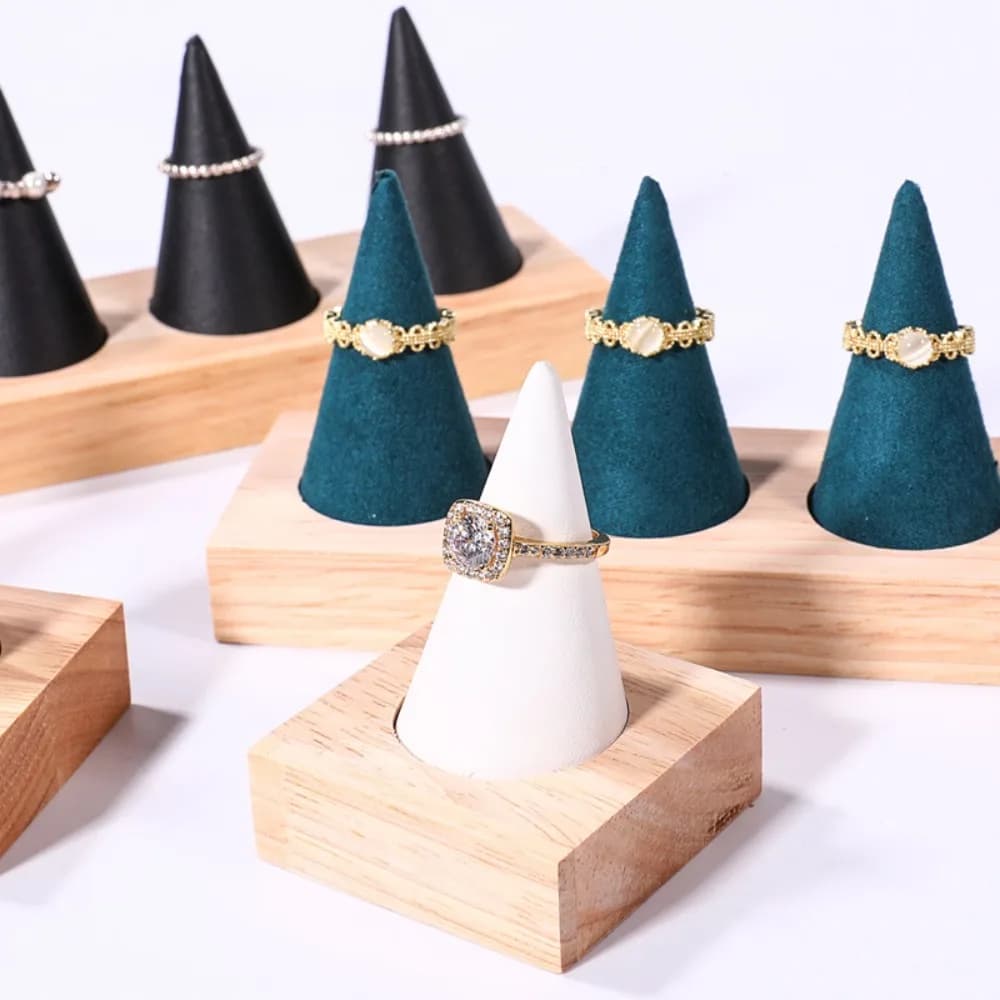 Jewelry Display Cone Shape Rings Holder Storage Rack Multiple Size Flannelette Rings Display Stand Vintage Lightweight